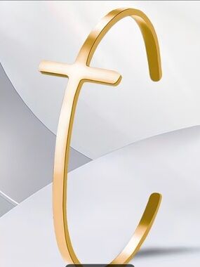 Gold Cross Open Cuff Bracelet - Women's Jewelry